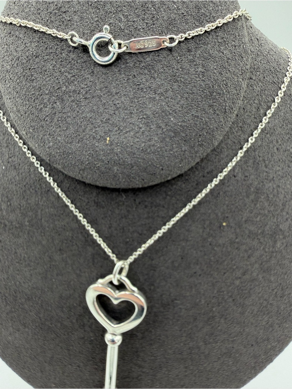 Tiffany & Co. Silver Heart Key Pendant Necklace with Signature Blue Pouch - Picture 4 of 8